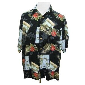 National Outfitters Men's (Size XL) Black Floral Hawaiian Aloha Shirt 100% Rayon